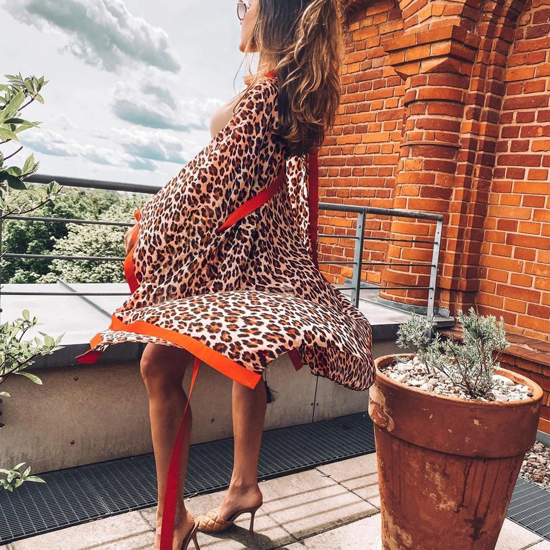 Retro Leopard Print Beachwear Cover-up