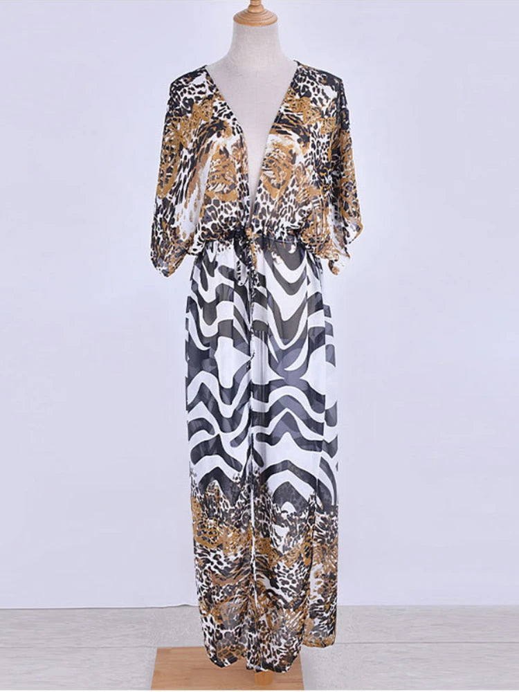 Animal Print Chiffon Beach Kimono