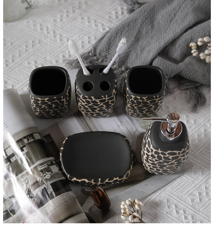 Leopard Print Ceramic Bathroom Set