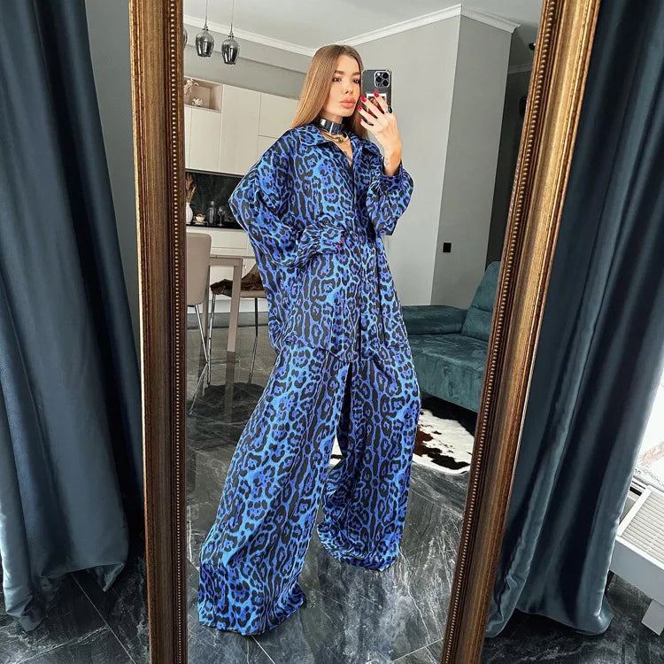 Leopard Print Women Two Piece Outfit