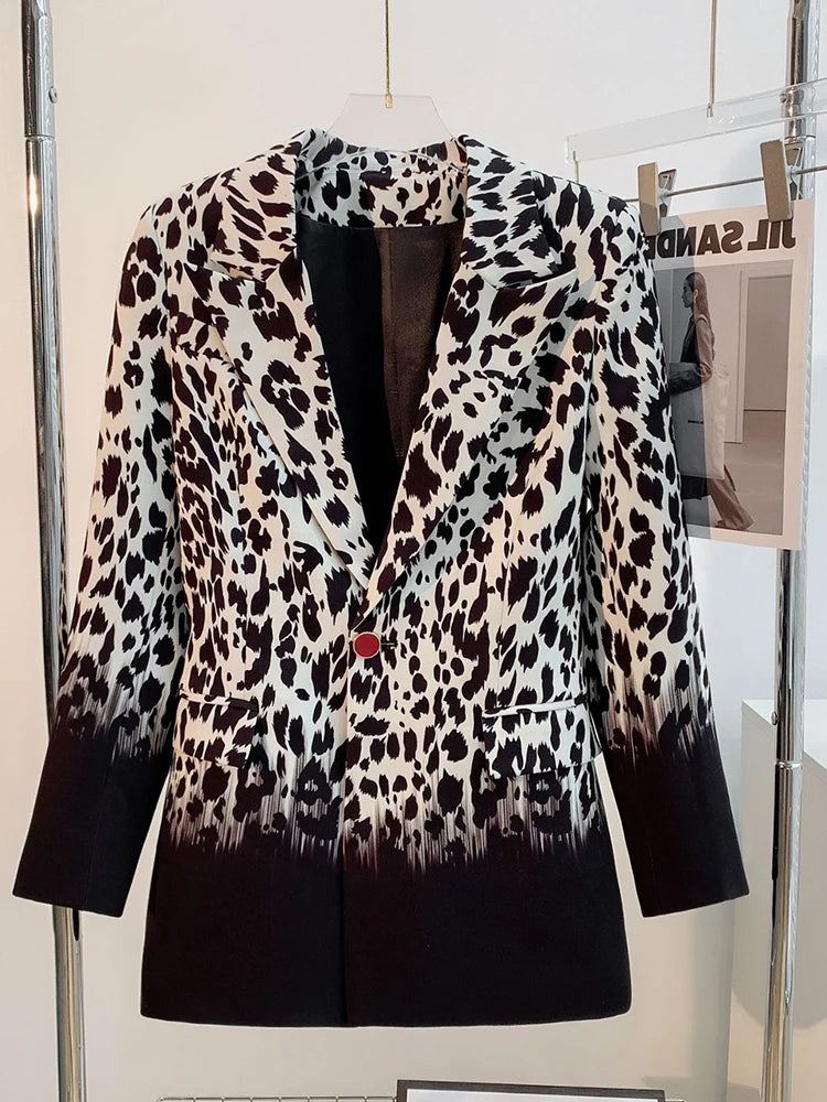 Snow Leopard Print Elegant Fashion Coat