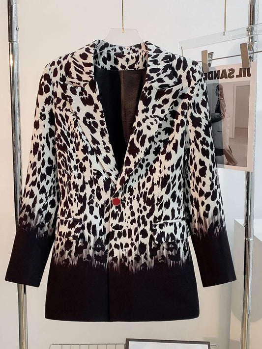 Snow Leopard Print Elegant Fashion Coat