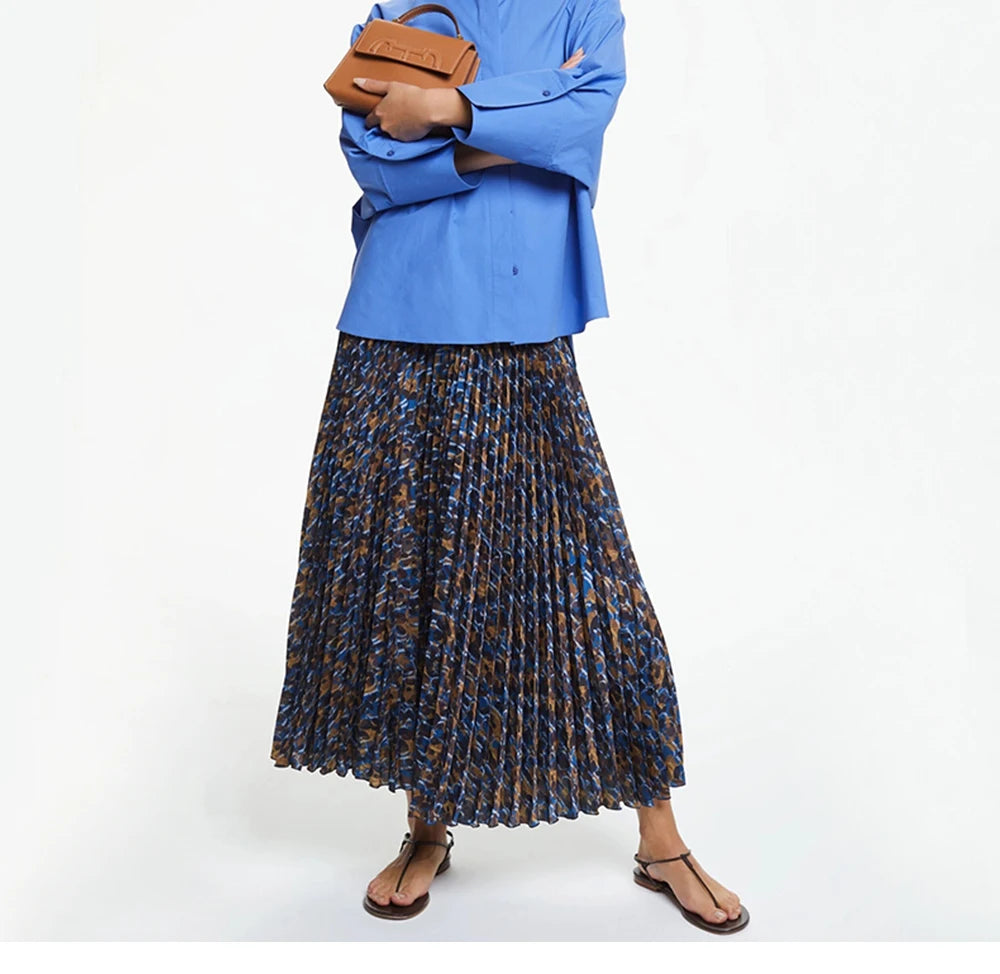 Elegant Leopard Floral Print Long Skirt