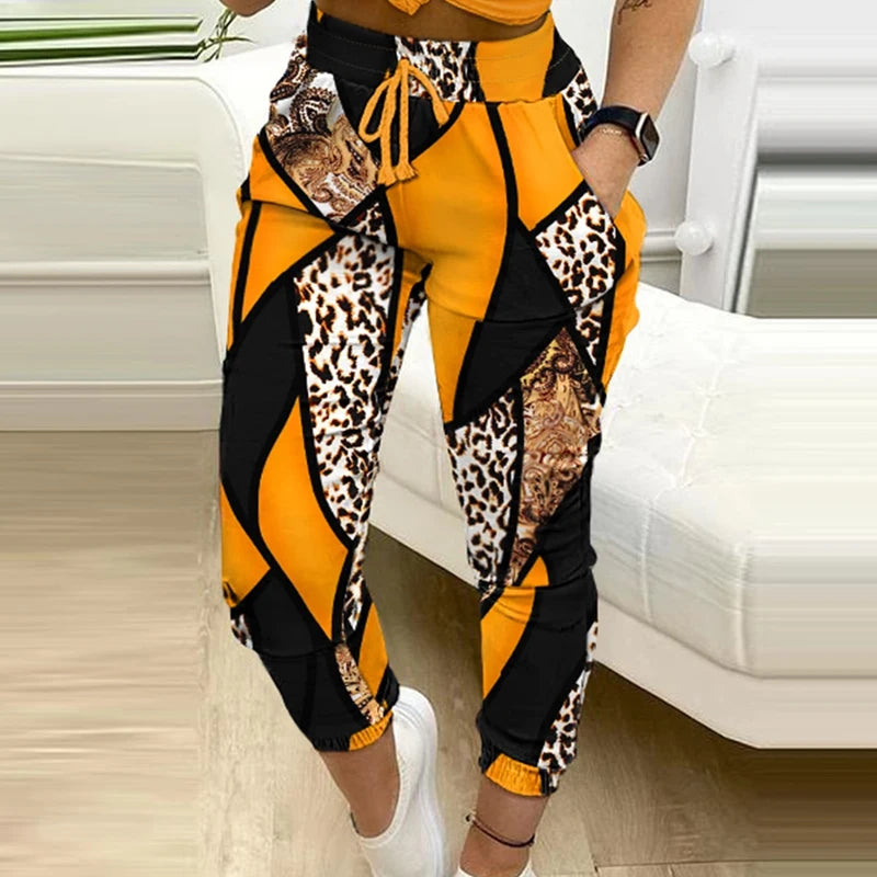 Summer Short-Sleeved T-Shirt and Leopard Print Pants