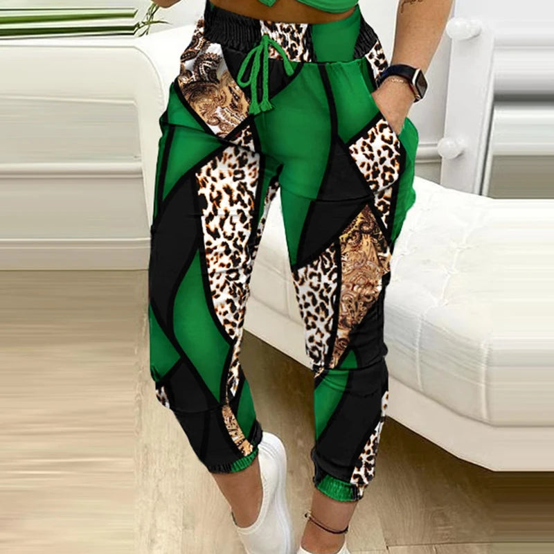 Summer Short-Sleeved T-Shirt and Leopard Print Pants