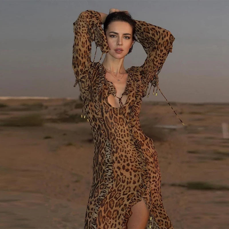 Leopard Print Ruffle Dress