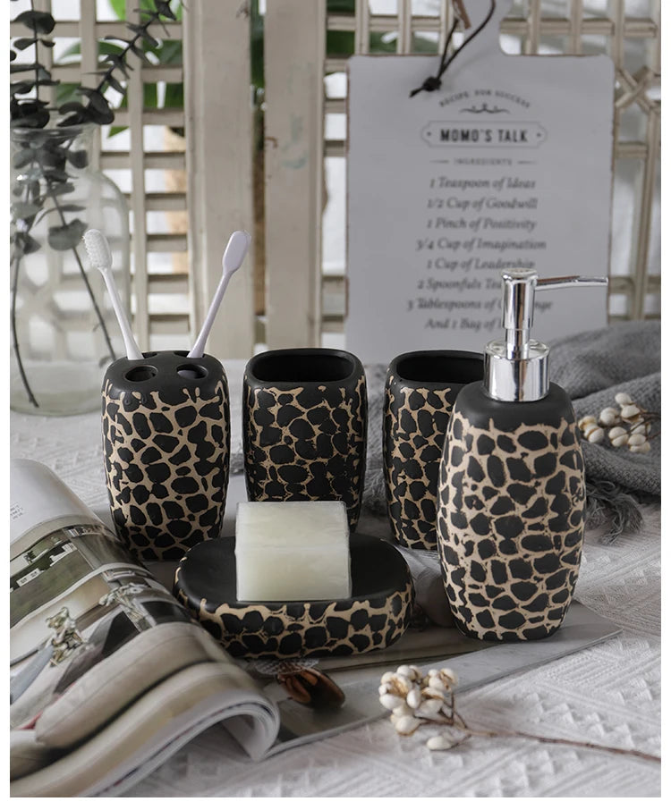 Leopard Print Ceramic Bathroom Set