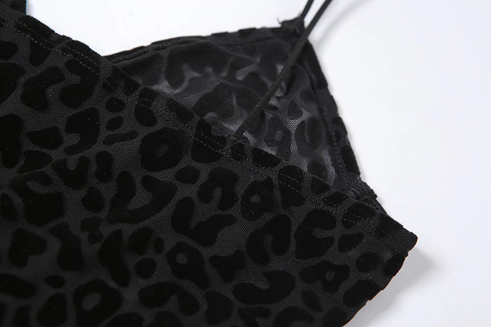 Leopard Print Backless Mesh Jumpsuit