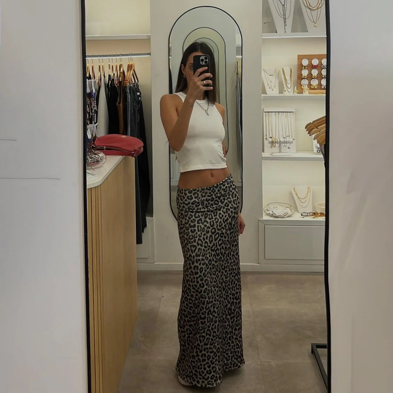 Long Leopard Print Skirt