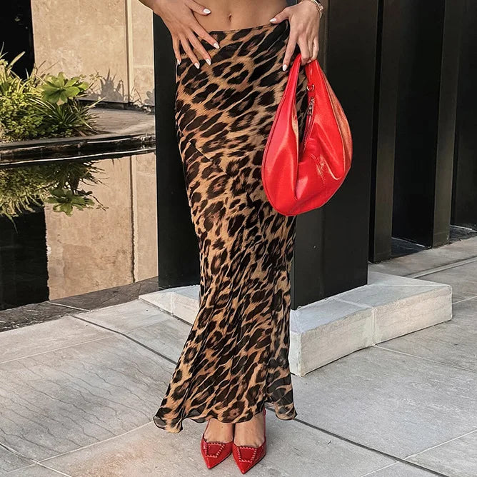 Leopard Chiffon Fishtail Skirt