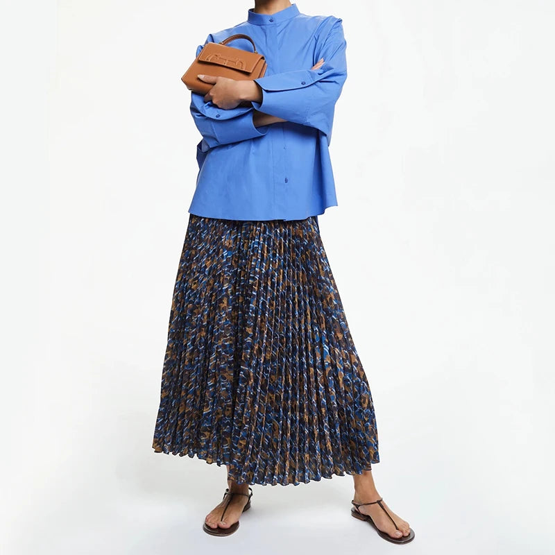 Elegant Leopard Floral Print Long Skirt