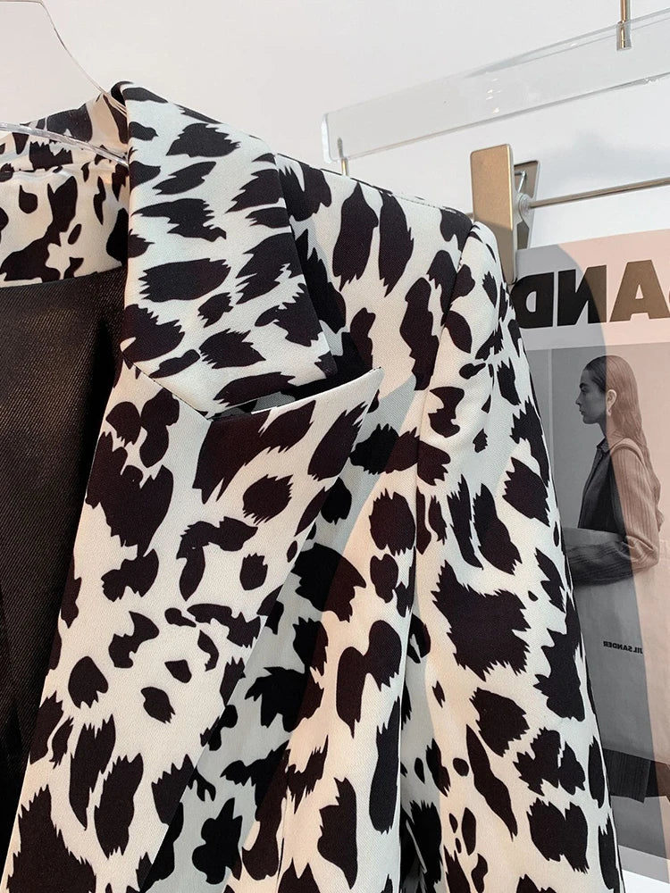 Snow Leopard Print Elegant Fashion Coat