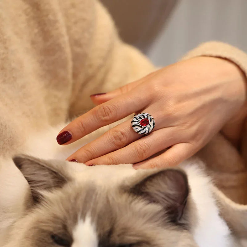 Retro Zebra Pattern Ruby ring