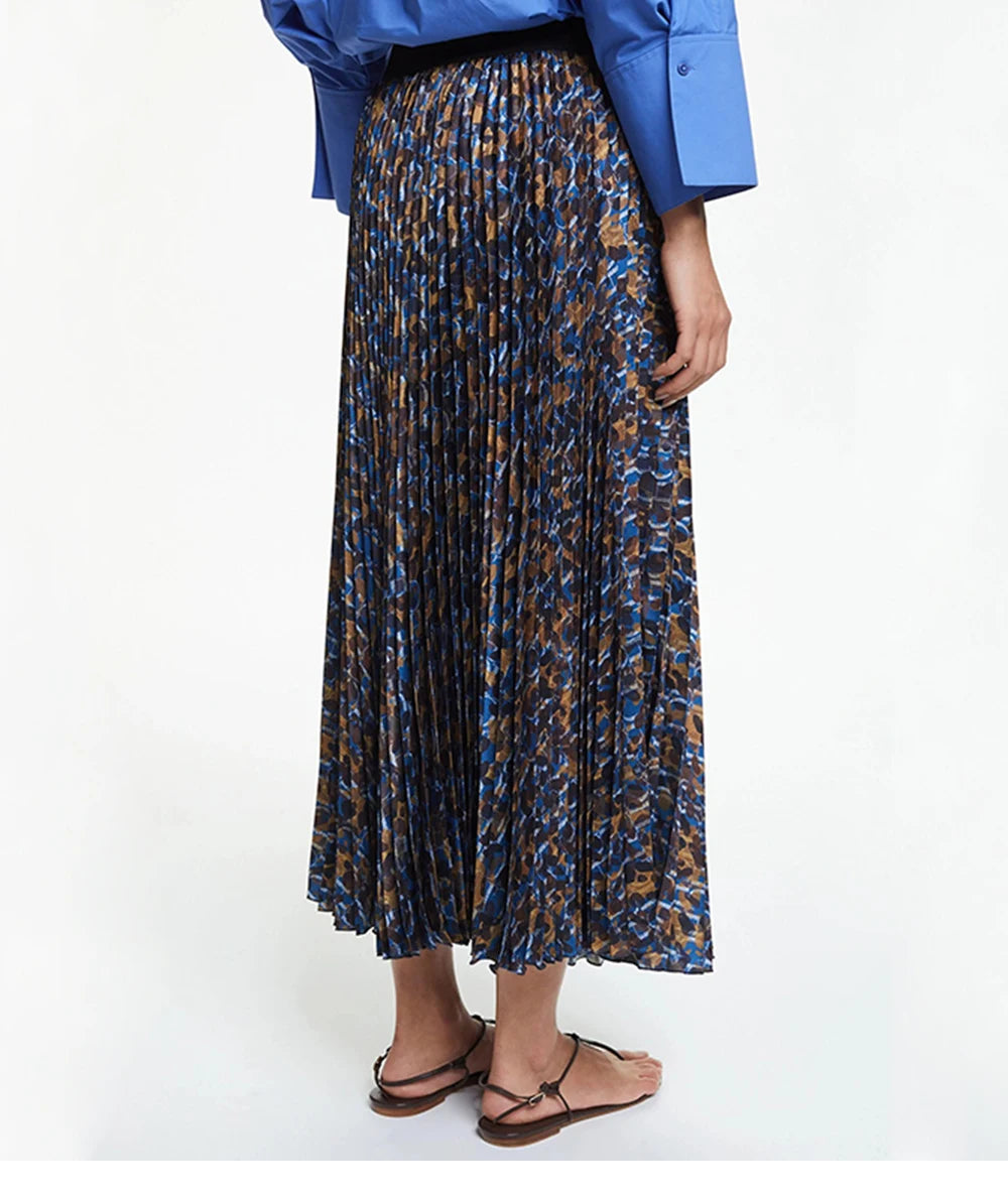 Elegant Leopard Floral Print Long Skirt