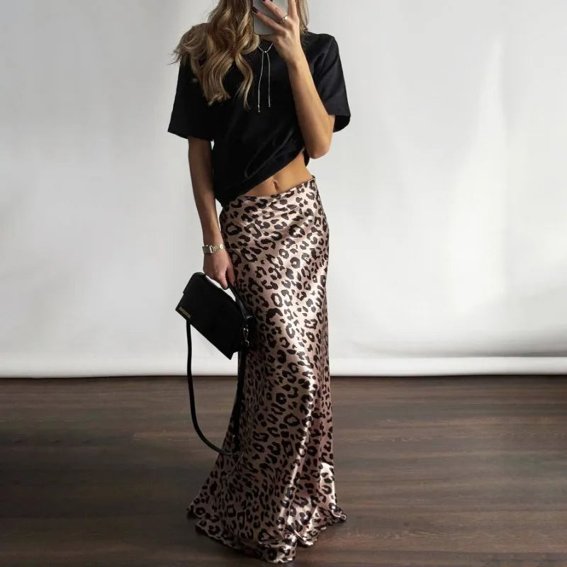 Long Leopard Print Skirt
