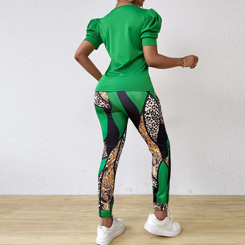 Summer Short-Sleeved T-Shirt and Leopard Print Pants