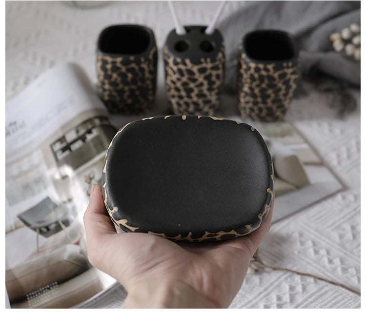 Leopard Print Ceramic Bathroom Set