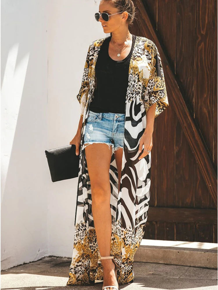 Animal Print Chiffon Beach Kimono