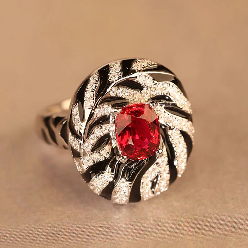 Retro Zebra Pattern Ruby Ring