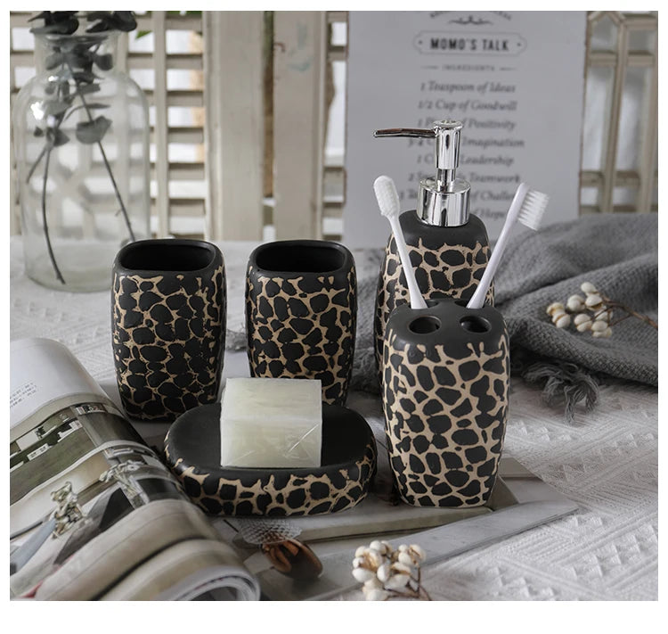 Leopard Print Ceramic Bathroom Set