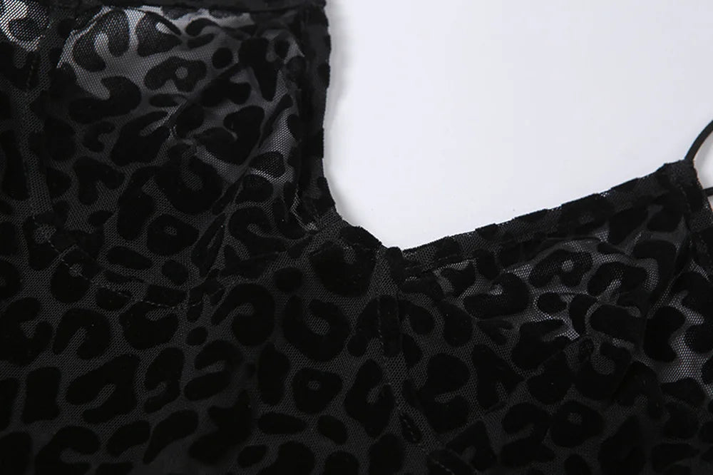 Leopard Print Backless Mesh Jumpsuit