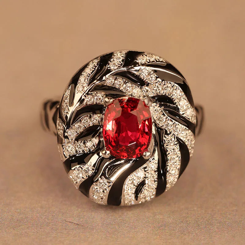 Retro Zebra Pattern Ruby Ring