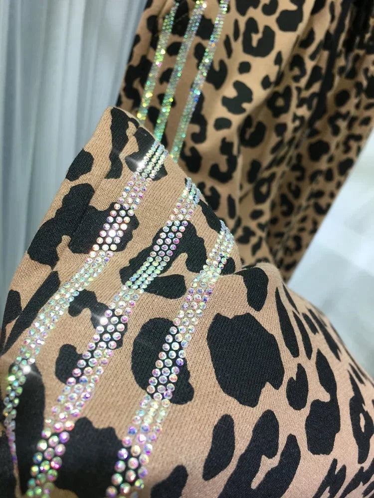 Vintage Style Diamonds Leopard Print Sweatpants