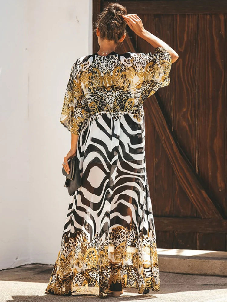 Animal Print Chiffon Beach Kimono