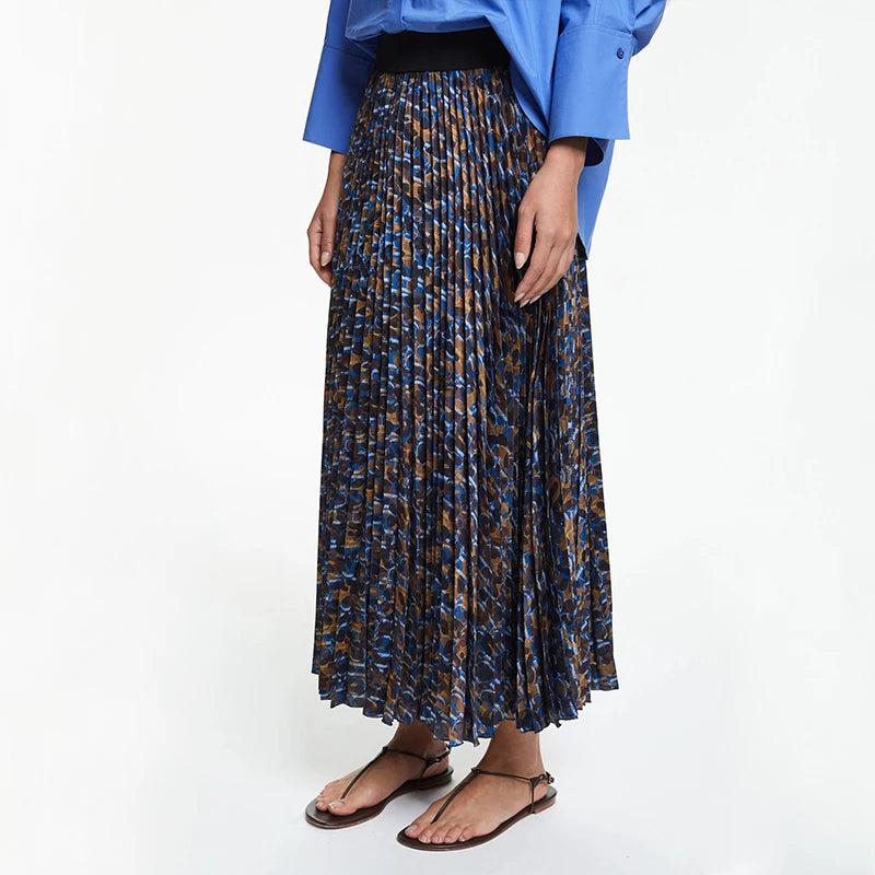 Elegant Leopard Floral Print Long Skirt