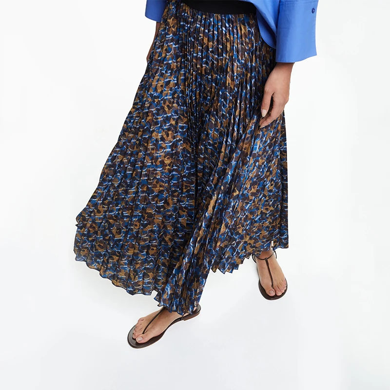 Elegant Leopard Floral Print Long Skirt