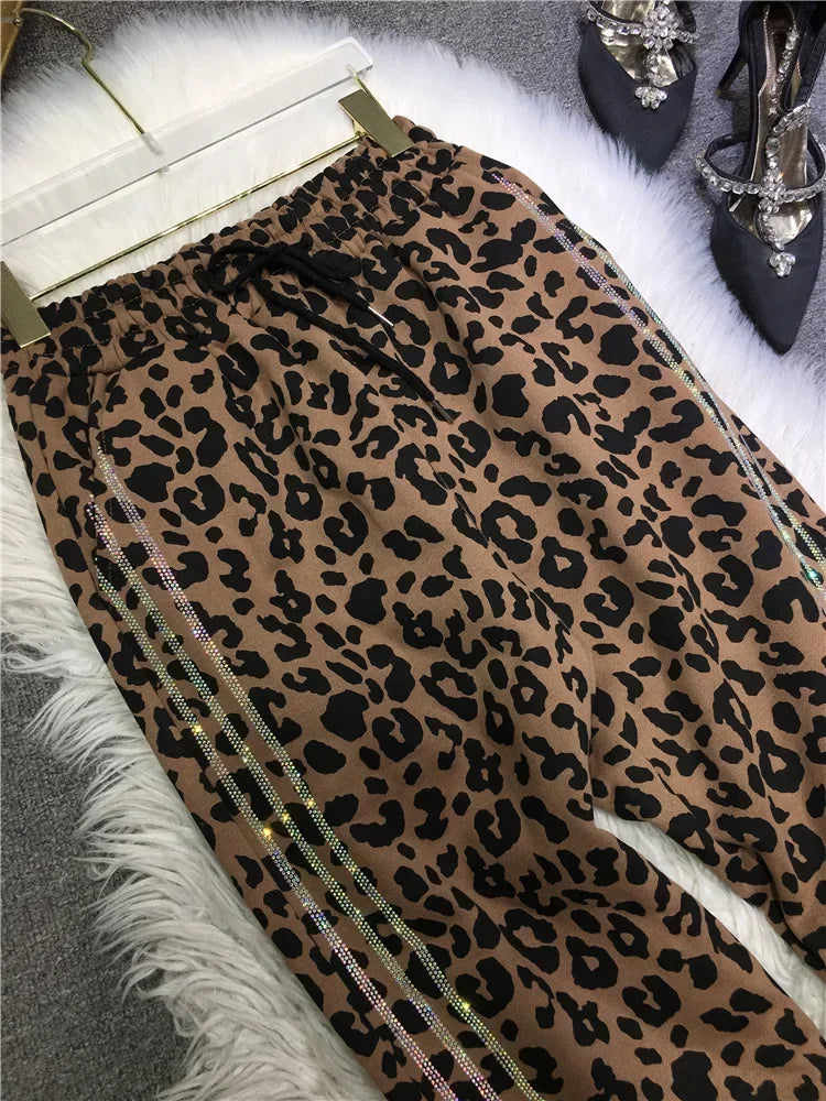 Vintage Style Diamonds Leopard Print Sweatpants