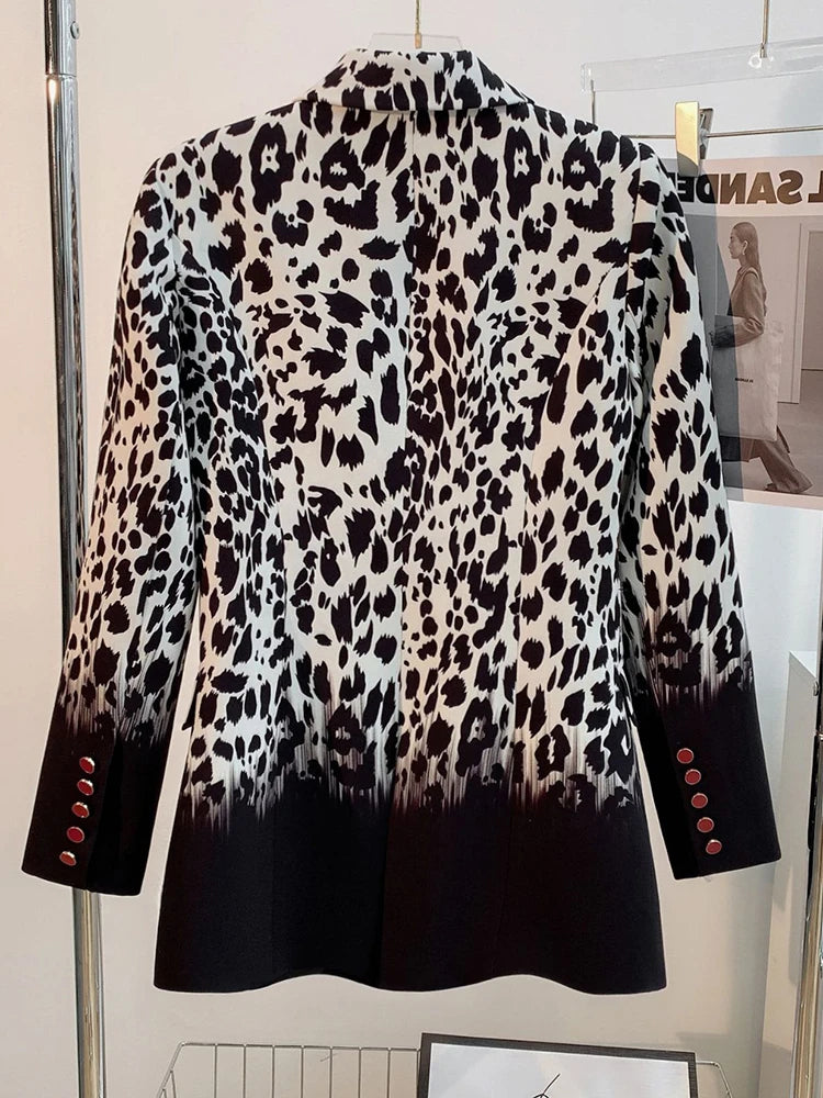 Snow Leopard Print Elegant Fashion Coat