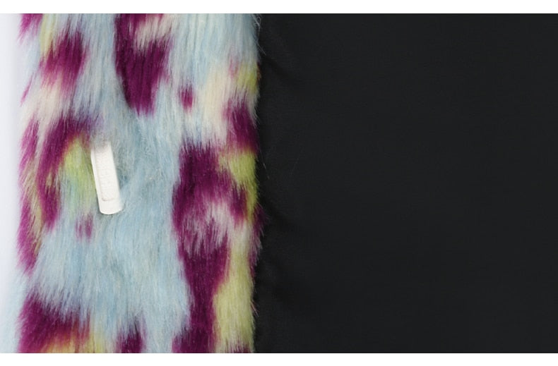 Multicolor Long Leopard Print Faux Fur Coat