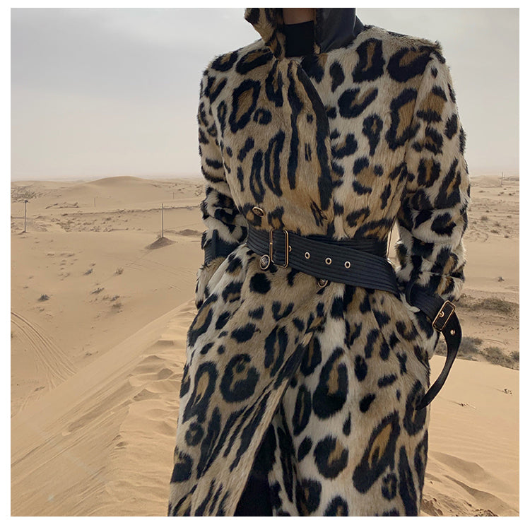 Winter Leopard Print Trench Coat