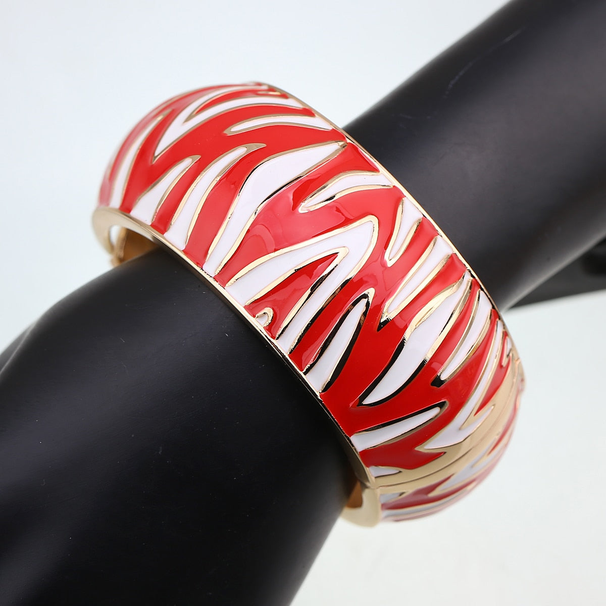 zebra cuff bracelet red on model