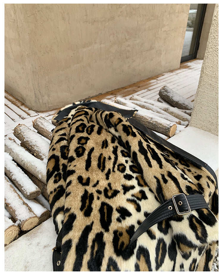 Winter Leopard Print Trench Coat