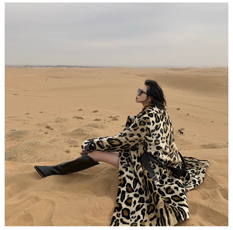 Winter Leopard Print Trench Coat