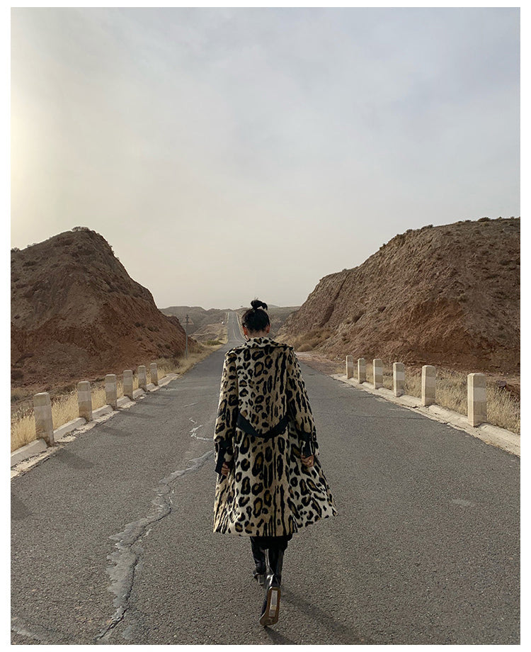 Winter Leopard Print Trench Coat
