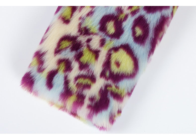 Multicolor Long Leopard Print Faux Fur Coat