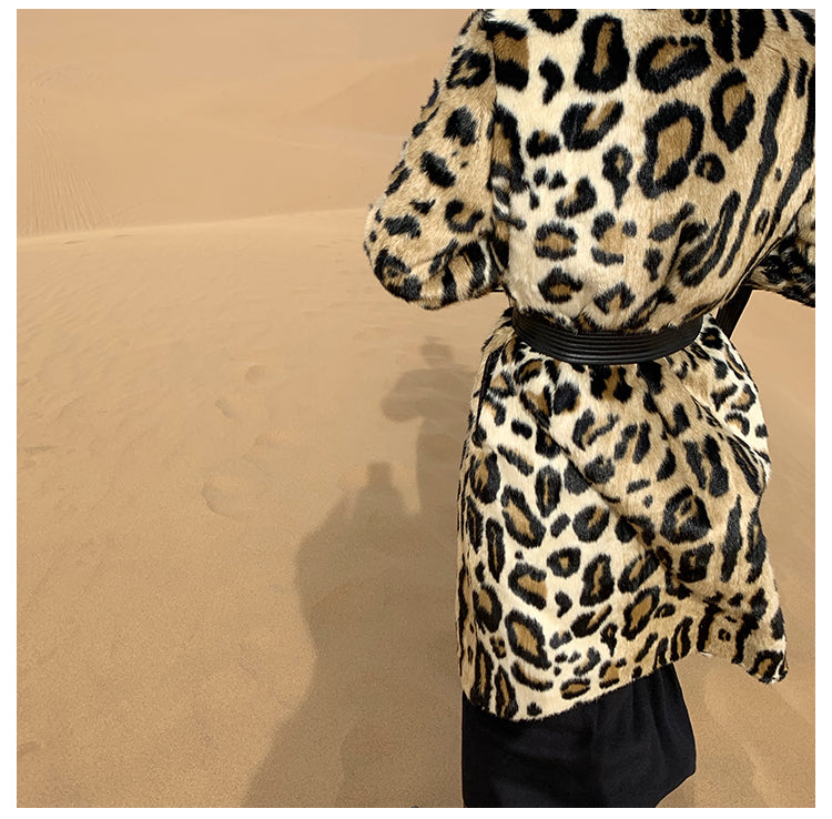 Winter Leopard Print Trench Coat