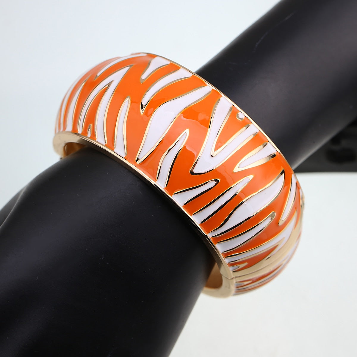zebra cuff bracelet orange on model
