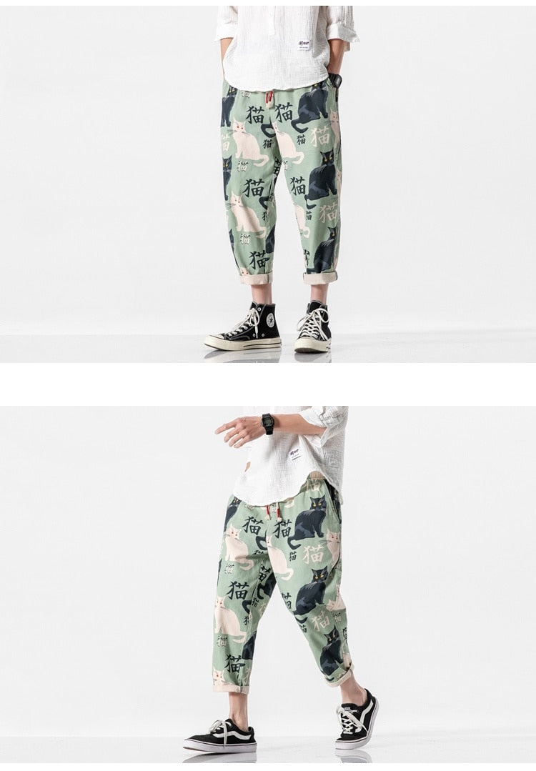 Cat Print Harem Pants