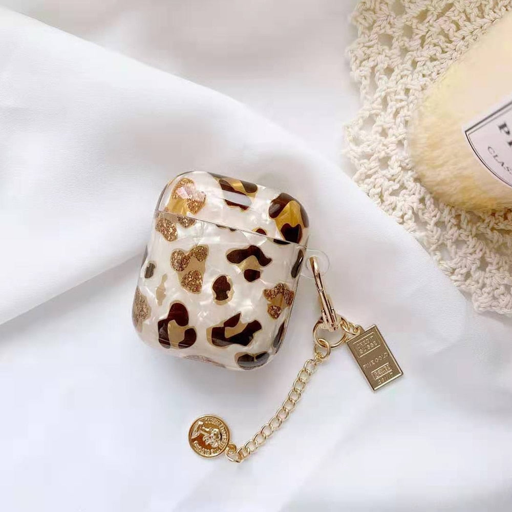 Luxury Leopard Pearl Case for Apple Airpods