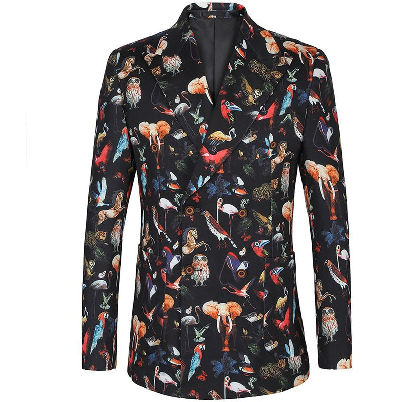 Men Animal Print Double Breasted Jacket
