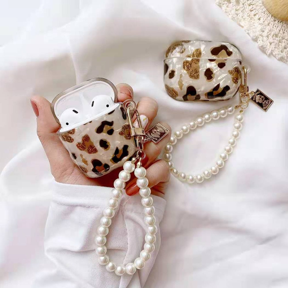 Luxury Leopard Pearl Case for Apple Airpods