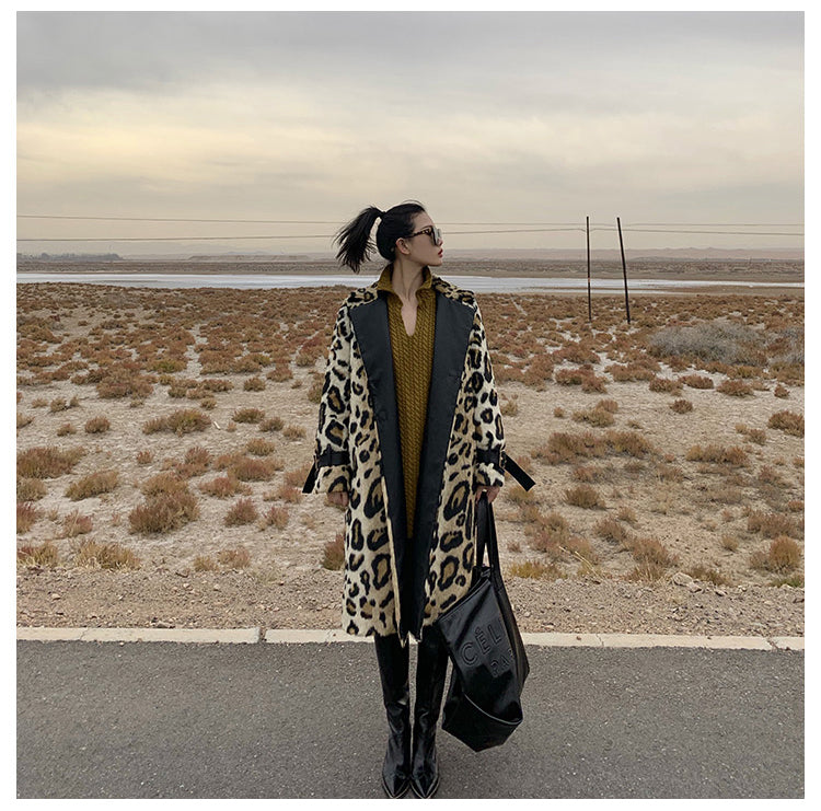 Winter Leopard Print Trench Coat