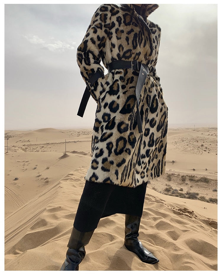 Winter Leopard Print Trench Coat
