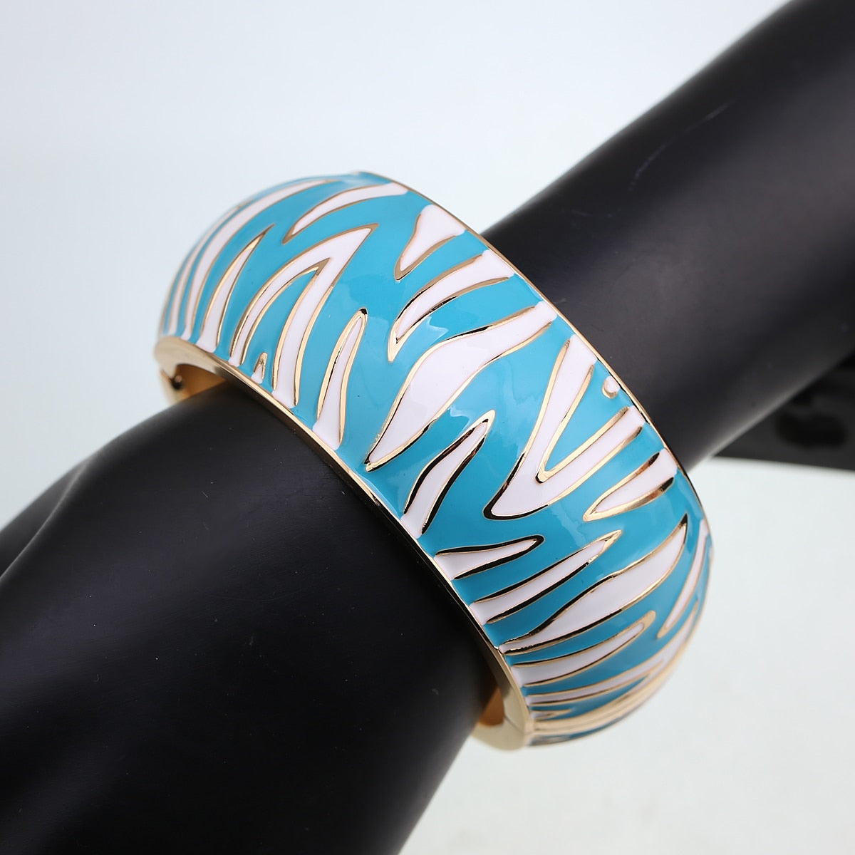 zebra cuff bracelet blue on model