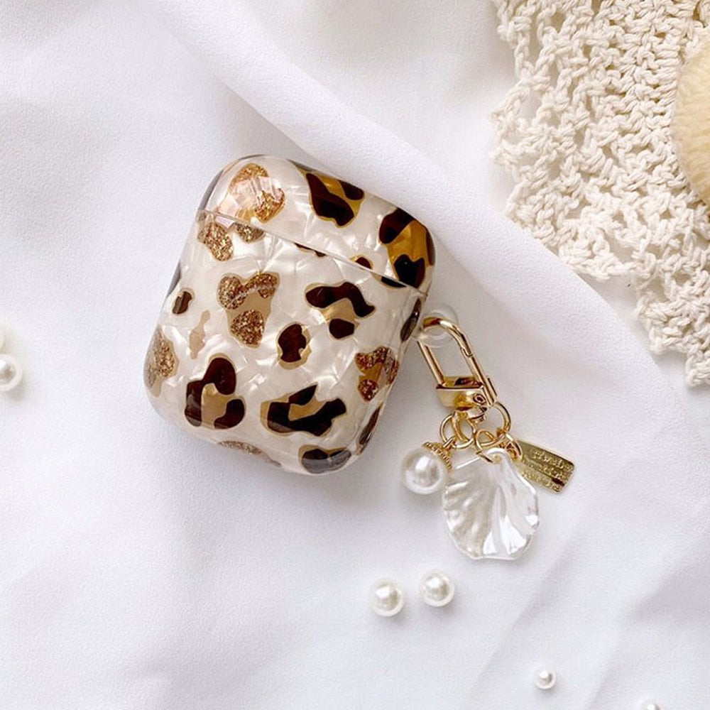Luxury Leopard Pearl Case for Apple Airpods