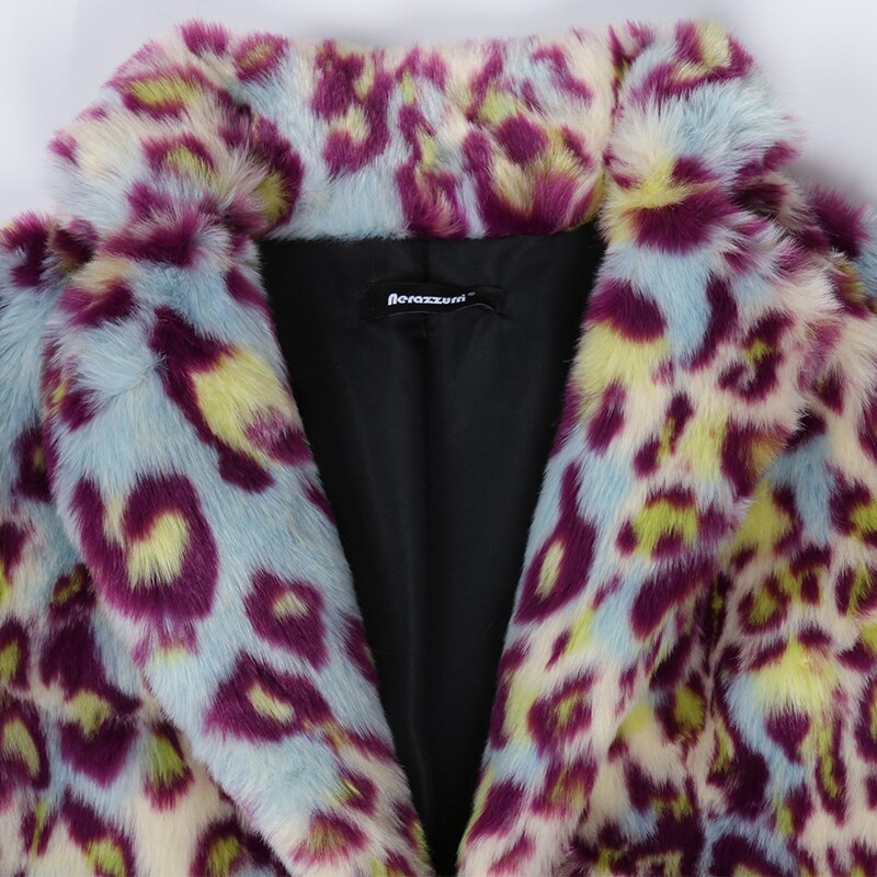 Multicolor Long Leopard Print Faux Fur Coat